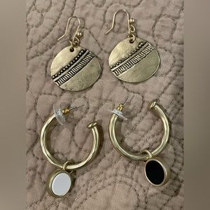 Two Pairs of Chico's Brass Gold Earrings One Reversible